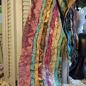 Upcycled lightweight sari silk scarf with 10 colorful panels